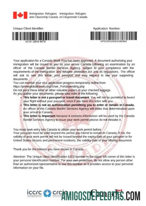 em branco Modelo de carta de aprovação de visto para o Canadá em formatos Word e PDF